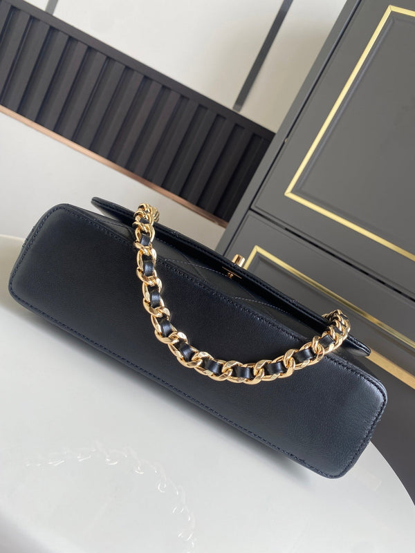 CC Mini Flap Top Handle Bag 25cm Black Lambskin