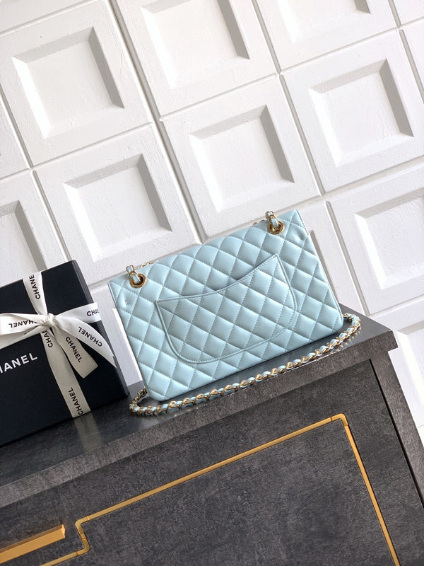 CC Flower Embellished Handbag 25.5cm Blue Lambskin
