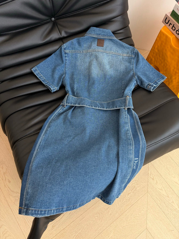 CD 2026 Denim Dress with Belt Blue Cotton 391780