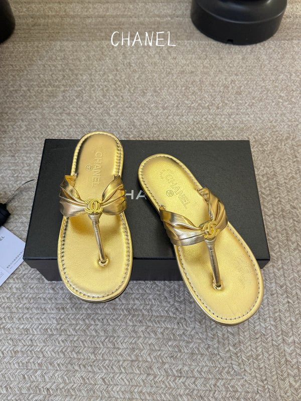 CC 26S Thong Slide Sandals Gold Metallic Cowhide 835643