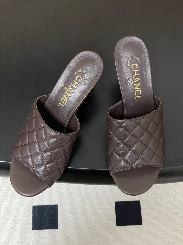 CC Quilted Heeled Sandal 8cm Dark Brown Lambskin 834717