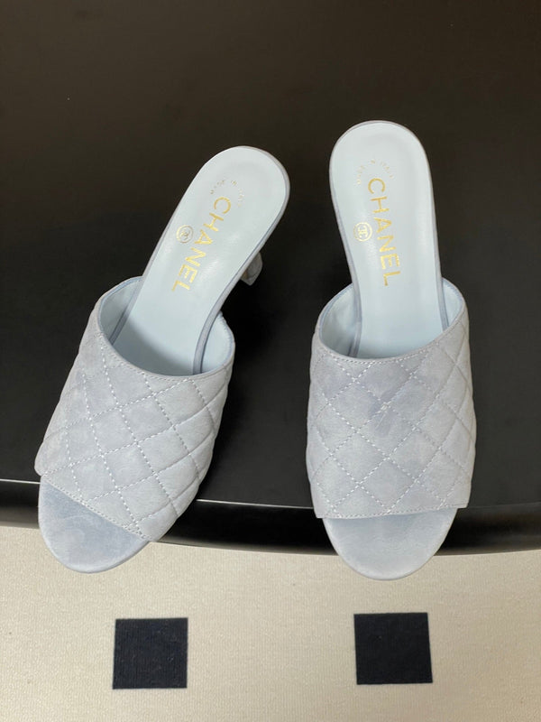 CC Quilted Heeled Sandal 8cm Blue Suede 834699