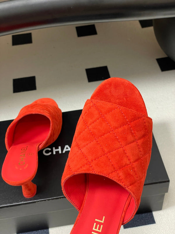 CC Quilted Heeled Sandal 8cm Red Suede 834698