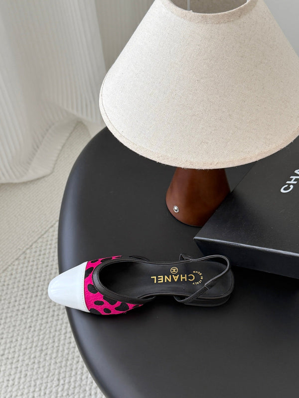 CC Slingback Flats Pink Black Spotted Calfskin 840026