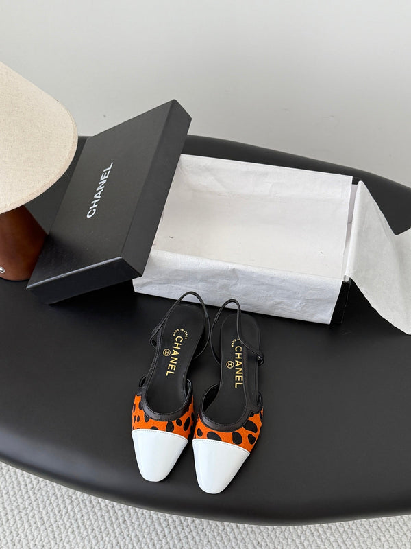 CC Slingback Flats Orange Black Spotted Calfskin 840025