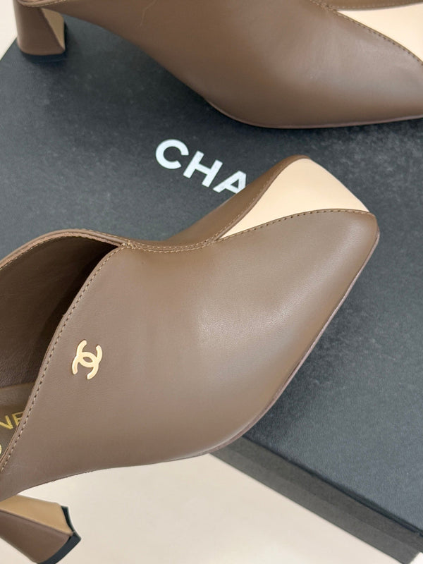 CC 26P Double C Color-Block Square-Toe Mule Slippers Calfskin 841994