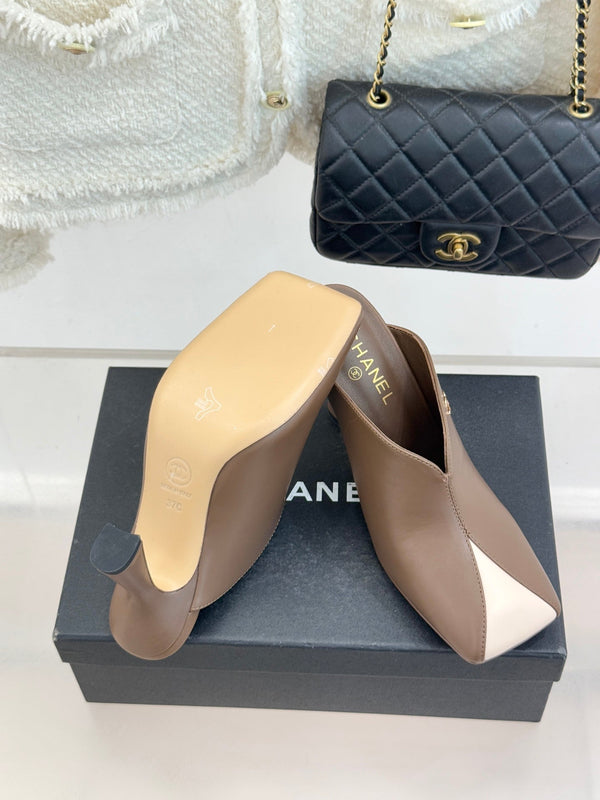 CC 26P Double C Color-Block Square-Toe Mule Slippers Calfskin 841994