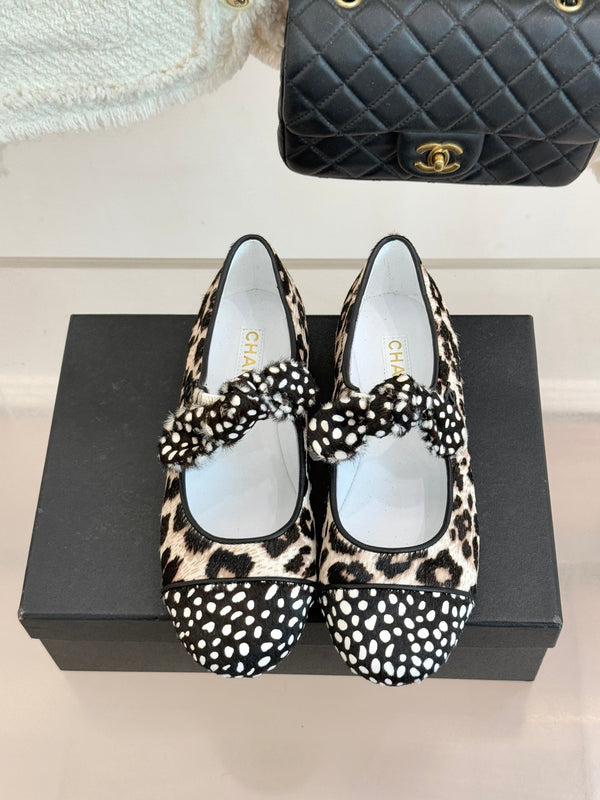 CC Mary Jane Flats Polka Dot Leopard Print Calfskin Pony Hair 841987
