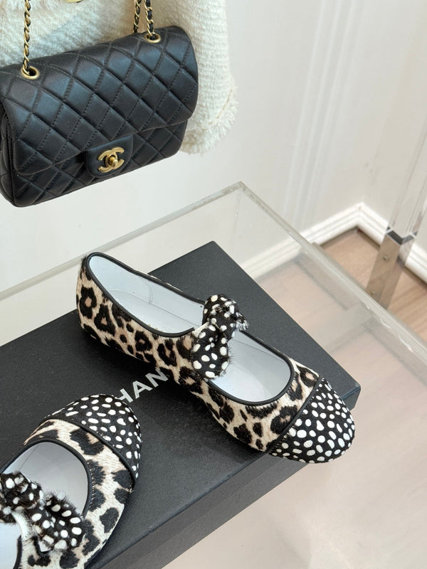 CC Mary Jane Flats Polka Dot Leopard Print Calfskin Pony Hair 841987