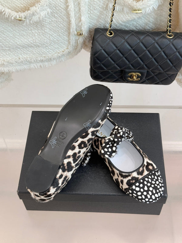 CC Mary Jane Flats Polka Dot Leopard Print Calfskin Pony Hair 841987