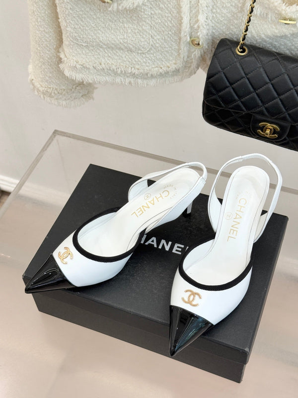 CC Slingback Pumps Gold Logo Patent Calfskin 841965