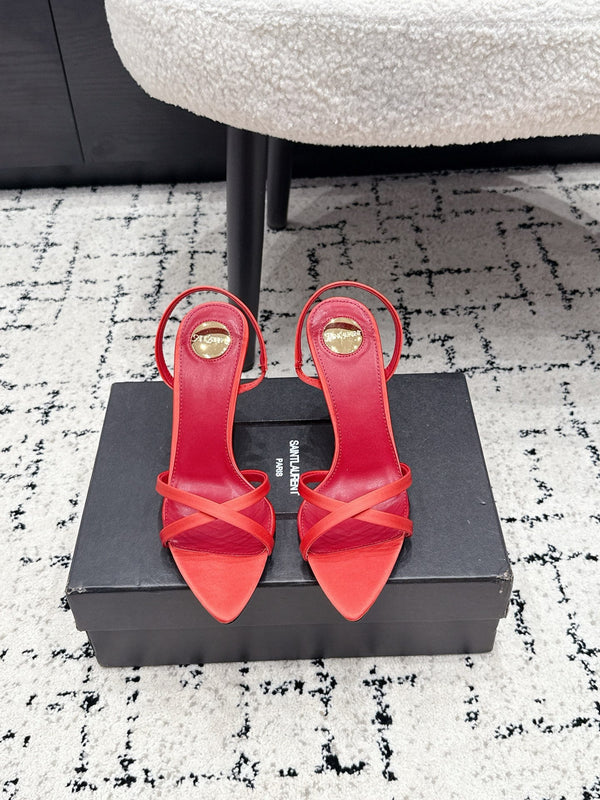 YSL Kirat Cross-Strap Stiletto Sandals 9.5cm Red Cowhide Leather 847152