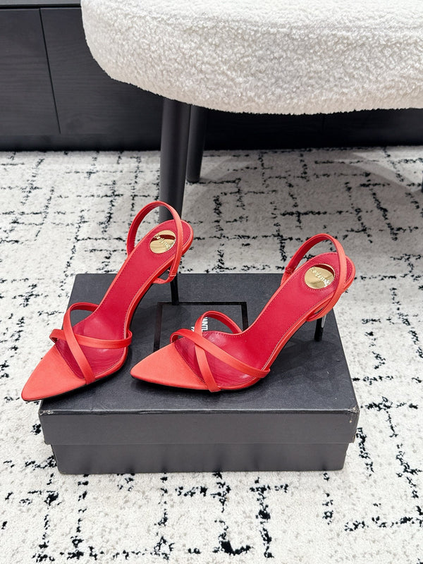 YSL Kirat Cross-Strap Stiletto Sandals 9.5cm Red Cowhide Leather 847152