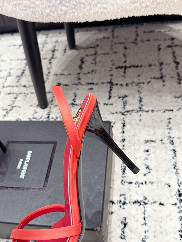 YSL Kirat Cross-Strap Stiletto Sandals 9.5cm Red Cowhide Leather 847152