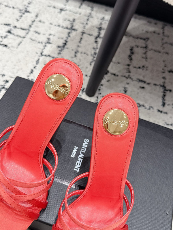 YSL Kirat Cross-Strap Stiletto Mules 10.5cm Red Cowhide Leather 847145