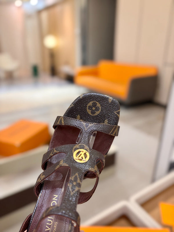 LV Isola Sandals 9.5cm Brown Monogram Calfskin Leather 844396