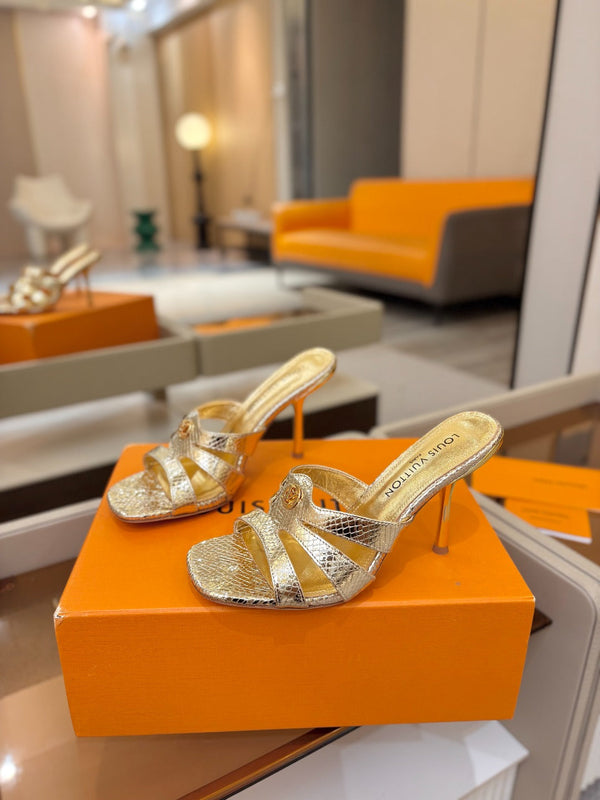LV Isola Mule 9.5cm Gold Metallic Calfskin Leather 844385