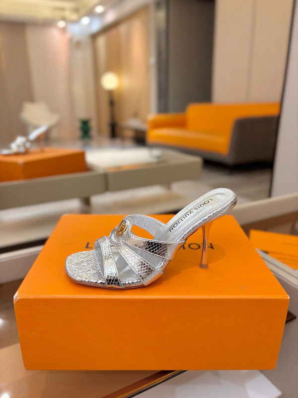 LV Isola Mule 9.5cm Silver Metallic Calfskin Leather 844384