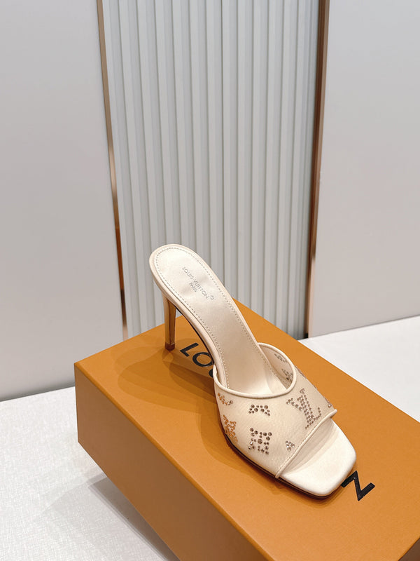 LV Gala Mules 9.5cm Begie Rhinestone Mesh 844228