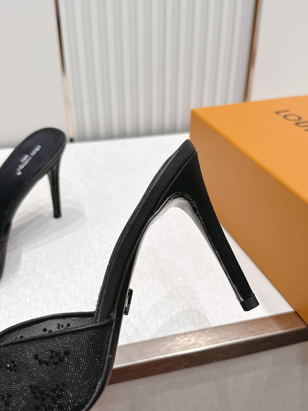 LV Gala Mules 9.5cm Black Rhinestone Mesh 844225