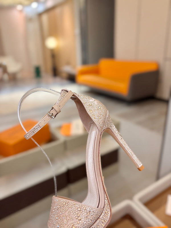 LV Sandals 11cm Begie Silk Rhinestone 844394