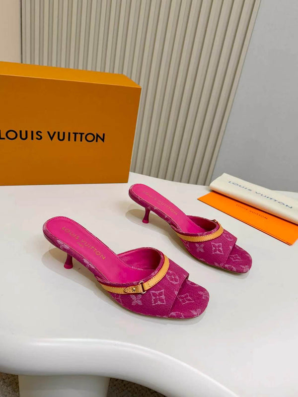 LV Monogram Kitten Heel Mule Sandals 5.5cm Fabric 840362