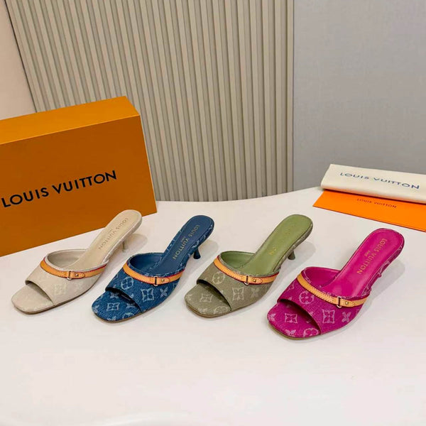 LV Monogram Kitten Heel Mule Sandals 5.5cm Fabric 840362
