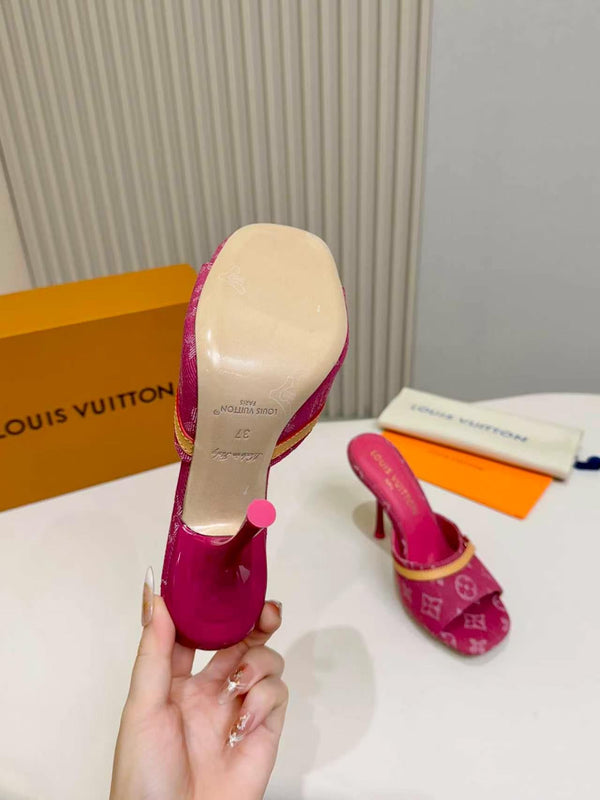LV Monogram Kitten Heel Mule Sandals 10cm Canvas Leather 840357