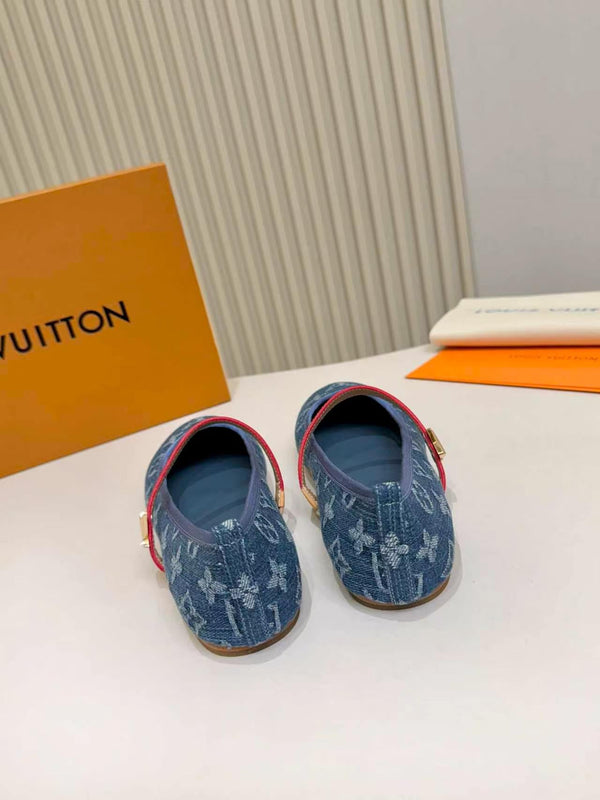 LV Monogram Kitten Ballet Flats Blue Canvas Leather 840352