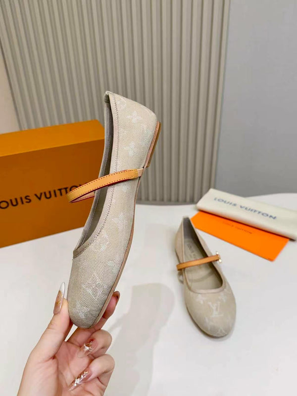 LV Monogram Kitten Ballet Flats Cream Canvas Leather 840351