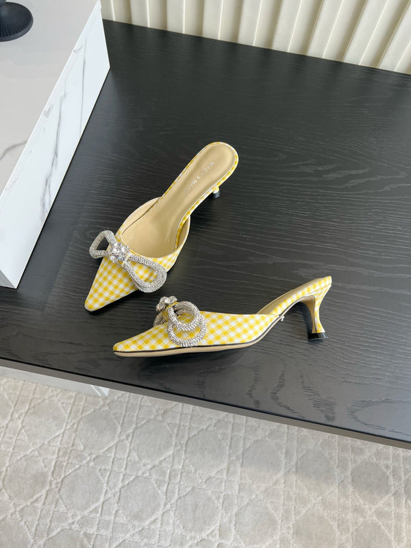 Mach Gingham Bow Slingback Pumps Yellow White Fabric 851907