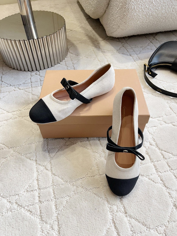 GR Mary Jane Flats Black Cream Lambskin & Fabric 851888