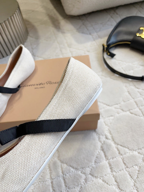 GR Mary Jane Flats Black Cream Lambskin & Fabric 851888