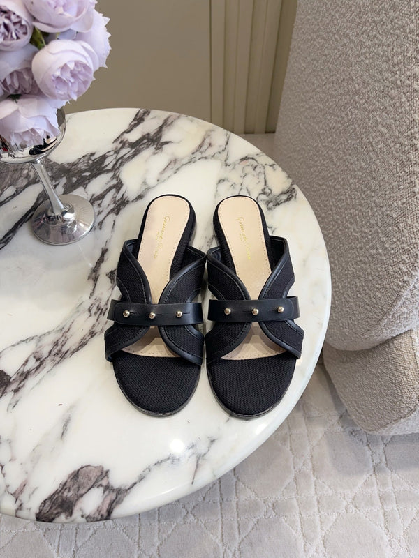 GR Paros Studded Flat Sandals Black Cowhide & Fabric 851842