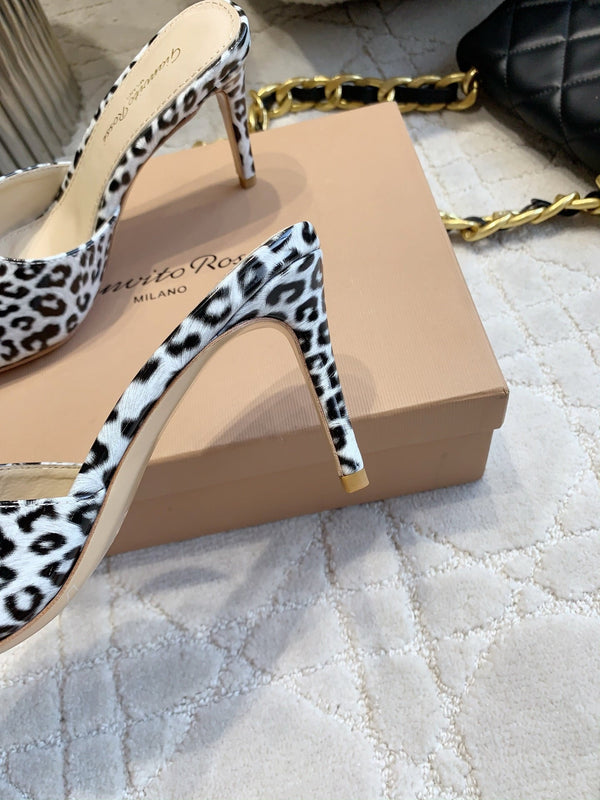 GR Leopard Print Pointed-Toe Mules 8.5cm White Patent Cowhide 851871