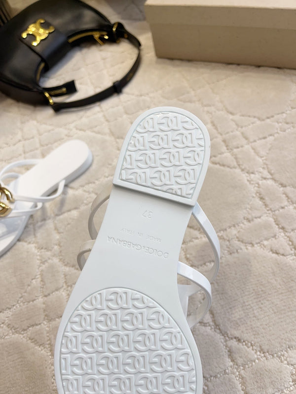 DG Logo Jelly Thong Sandals White Rubber 851868
