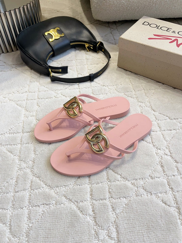 DG Logo Jelly Thong Sandals Pink Rubber 851867