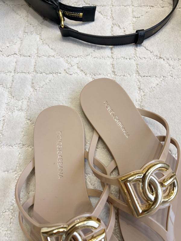 DG Logo Jelly Thong Sandals Light Brown Rubber 851865