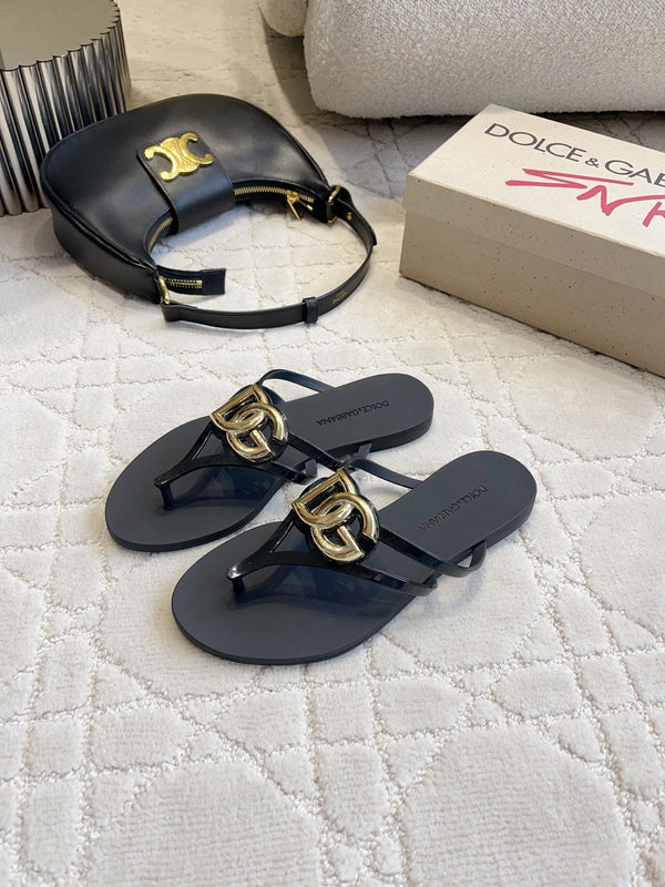 DG Logo Jelly Thong Sandals Black Rubber 851864