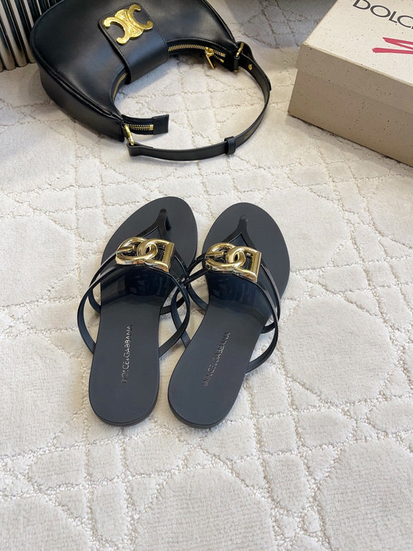 DG Logo Jelly Thong Sandals Black Rubber 851864