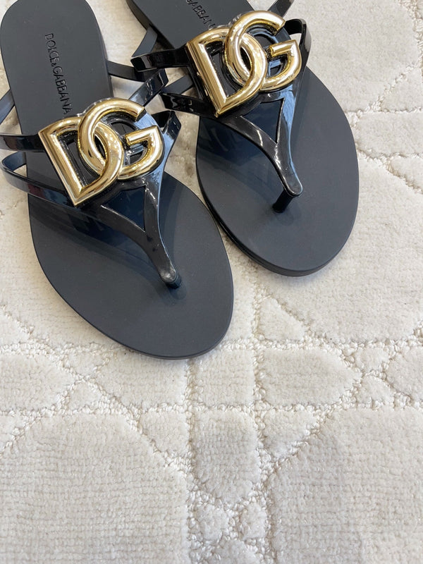 DG Logo Jelly Thong Sandals Black Rubber 851864