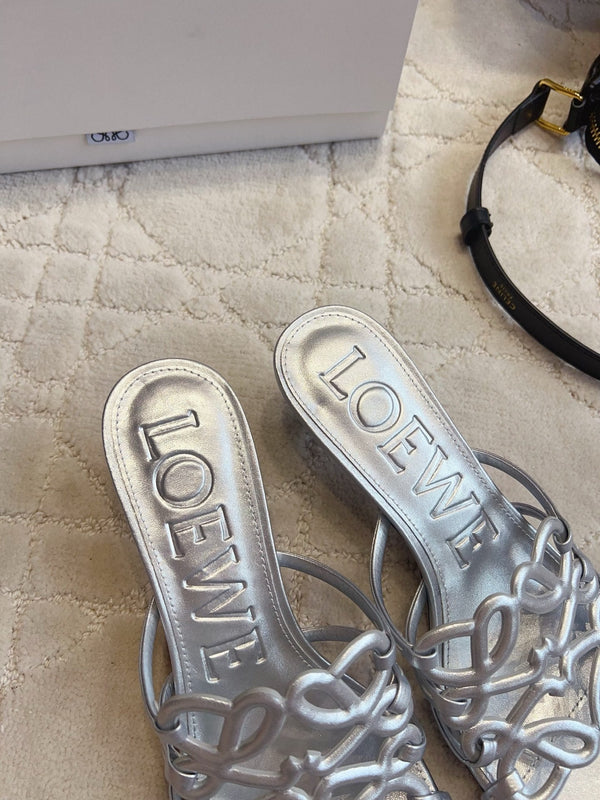Loew Woven Square-Toe Sandals 3.5cm Silver Metallic Lambskin 851676