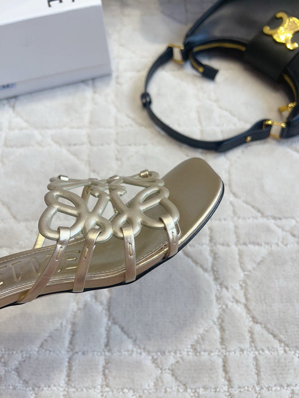 Loew Woven Square-Toe Sandals 3.5cm Gold Metallic Lambskin 851675