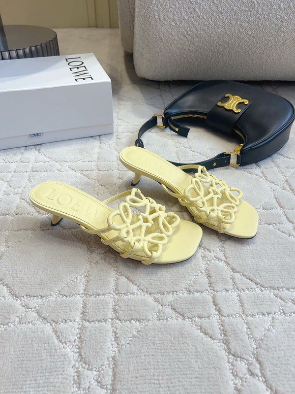 Loew Woven Square-Toe Sandals 3.5cm Yellow Lambskin 851674