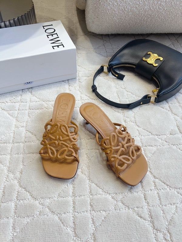 Loew Woven Square-Toe Sandals 3.5cm Brown Lambskin 851672