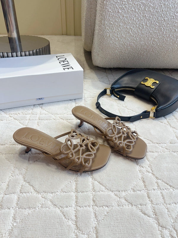Loew Woven Square-Toe Sandals 3.5cm Dark Brown Lambskin 851671