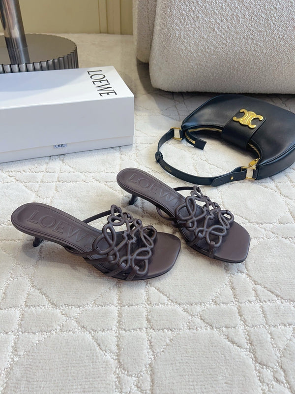 Loew Woven Square-Toe Sandals 3.5cm Deep Chocolate Lambskin 851670