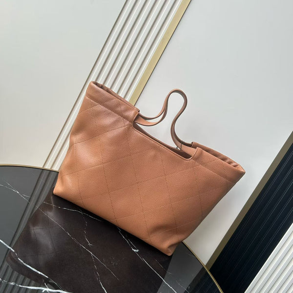 CC 26P Preppy Tote Bag 30cm Brown Grained Calfskin