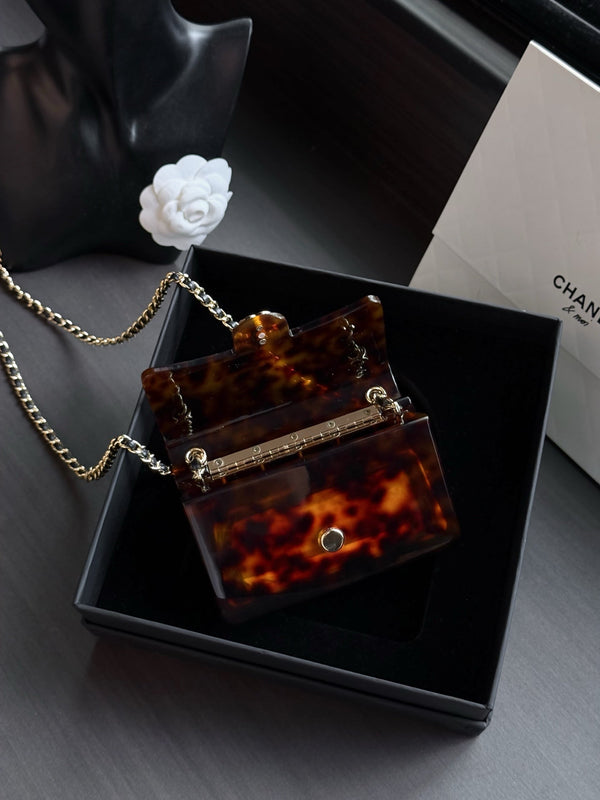 CC 25C Mini Flap Bag 12cm Brown Black Tortoiseshell Acrylic