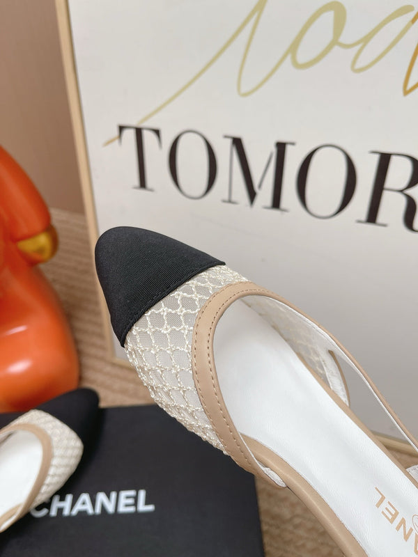 CC Slingback Flats Black Beige Mesh Fabric 854588